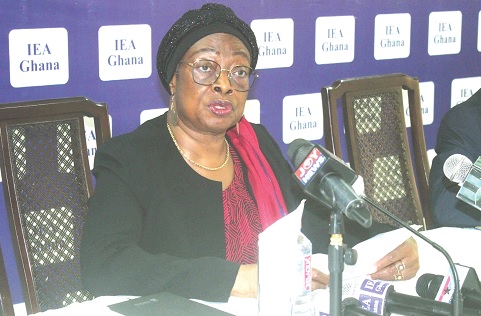 Justice Sophia Akuffo, a former Chief Justice and fellow of the IEA, briefing the press