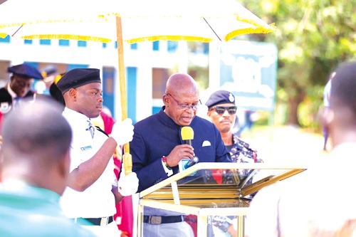 Joseph Bukari Nikpe, Minister of Transport, addressing the ceremony