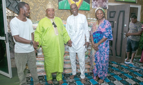 Dr Yakubu Diomande (2nd from right), Export Manager, and Gifty E. Appiah (right), the Public Relations Officer of Latex Foam, with Alhaji Latif Abdulsalam (2nd from left), Chief Protocol Officer of the Chief Imam, after the presentation.
