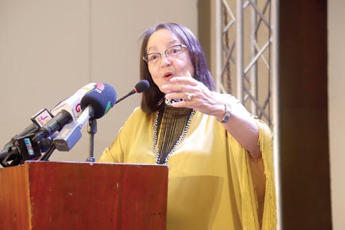 Patricia de Lille (inset), South African Minister of Tourism, addressing guests at the breakfast session in Accra. Picture: SAMUEL TEI ADANO