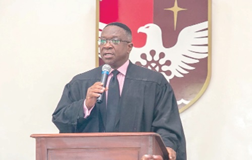Prof. Bill B. Puplampu (right), Vice Chancellor, Central University, addressing the matriculants
