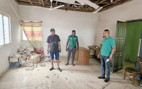Dr Sofo Tanko Rashid Computer (left), GIFEC Administrator, during the inspection tour of one of the CICs that has been run down. With him are some staff of the agency