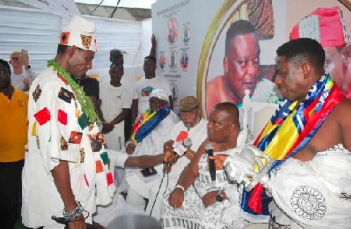 • Gbese Mantse Nii Ayi Bonte II (second right) speaking during the ceremony in the presence of some leading members of the club