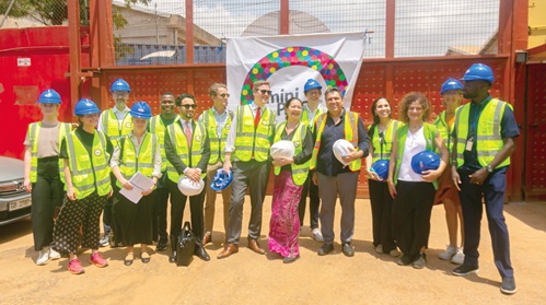  Åsmund Aukrust (arrowed), Norway’s Minister of International Development; Ingrid Mollestad (7th from right), Norwegian Ambassador to Ghana; Nadim Ghanem Jnr (5th from right), CEO, Miniplast, with members of the delegation and workers
