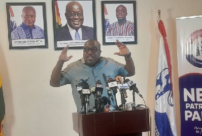 Henry Nana Boakye, NPP National Organiser addressing the press