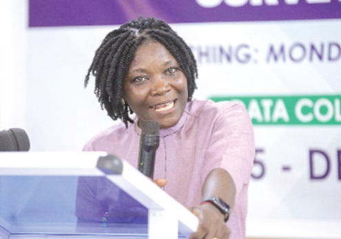 Dr Faustina Frempong-Ainguah (inset), Deputy Government Statistician, speaking at the event. Picture: CALEB VANDERPUYE 
