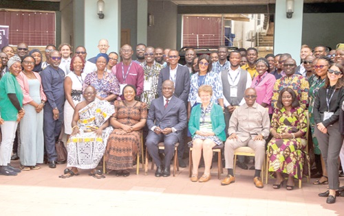 Ahmed Ibrahim (seated 3rd from left), Minister of Local Government, Chieftaincy, and Religious Affairs, with Irene Vance (3rd from right), Head of Project Delivery in African Cities Research Consortium, Jemima Lomotey (right), Director of planning at the GARCC, and officials after the event. Picture: CALEB VANDERPUYE