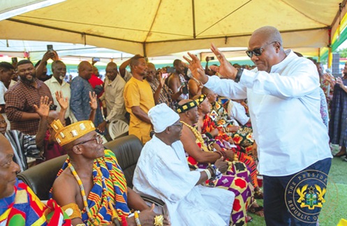 President Mahama exchanging pleasantries with some chiefs in Dodowa