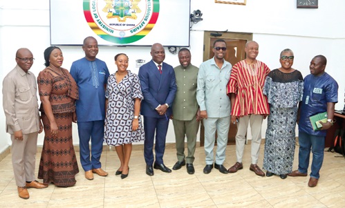 Ahmed Ibrahim (5th from left), Minister of Local Government, Chieftaincy and Religious Affairs, with Dr Fred Kyei Asamoah (5th from right), Chairman of the Parliamentary Committee on Chieftaincy, Culture and Religious Affairs, and other members of the committee. Picture: ELVIS NII NOI DOWUONA 