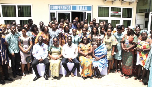 Stephen Adom (seated middle), Ho Municipal Chief Executive; Thywill Eyra Kpe (seated 2nd from right) and members of the Ghana Registered Nurses and Midwives Association