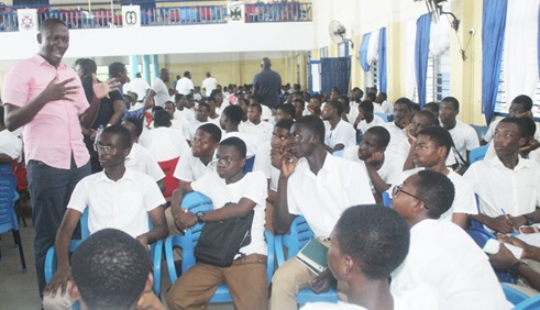 Akwasi Aboagye, CEO of Bayport Savings and Loans PLC, addressing the students. Picture: ESTHER ADJORKOR ADJEI 