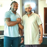 • Isaiah Stanback (left) with Yaw Ampofo Ankrah,  National Sports Authority boss