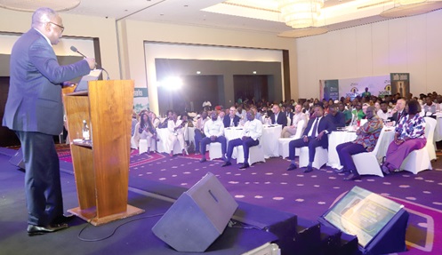 Issifu Siedu, Minister of State, Climate Change and Sustainability, speaking at the Global Advocacy for Sustainable Fashion Forum in Accra. Picture: SAMUEL TEI ADANO