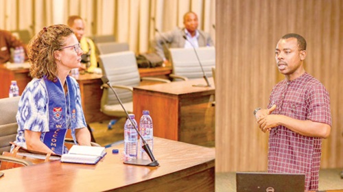 Ernest Teye (right), Professor of Food Integrity Engineering at UCC, and Harriet Thompson, the British High Commissioner to Ghana, during the event