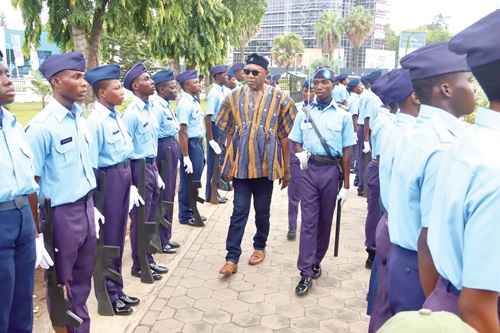Dr Clement Abas Apaak (arrowed), Deputy Minister of Education, inspecting a cadet parade. Picture: ELVIS NII NOI DOWUONA 
