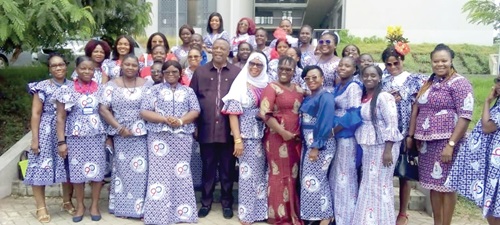 Albert Tetteh Nyarkotey (middle), MP, with the Yilo Krobo GNAT Ladies Association at the event