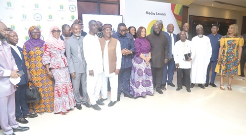 Elvis Afriyie Ankrah (arrowed), Chairman, Planning Committee, National Prayer and Thanksgiving Day, with some members after the launch.  Picture: SAMUEL TEI ADANO