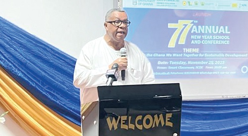 Goosie Obuadum Tanoh, Presidential Advisor on 24-Hour Economy, launching the 77th New Year School