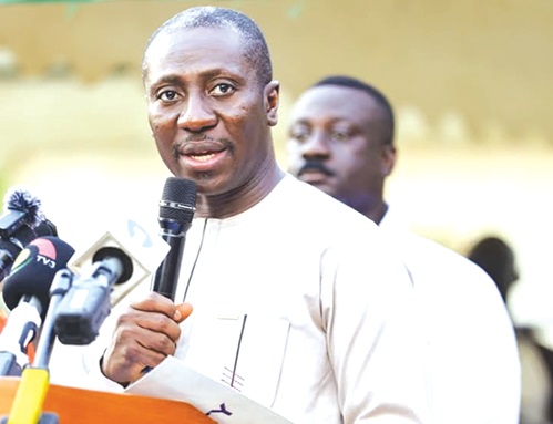 Alexander Afenyo-Markin (Inset), Minority Leader, speaking at the inauguration of the health centre (left) 