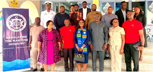 Dorcas Affo-Toffey (4th from right), Deputy Minister of Transport, and Captain Ali Kamal-Deen (rtd) (3rd from right), Director-General of the GMA, with  officials of the Authority and Ministry of Transport