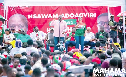 President John Dramani Mahama, 2024 NDC presidential candidate, addressing a mini-rally at Nsawam