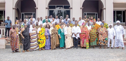 Ahmed Ibrahim (6th from right), Minister of Local Government, Chieftaincy and Religious Affairs,with Linda Obenewaa Akweley Ocloo (7th from left), the Regional Minister, and members of the Greater Accra Regional House of Chiefs