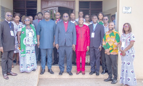 Rt. Rev. Dr Abraham Nana Opare Kwakye (5th from right),  Moderator, Presbyterian Church of Ghana, with John Dumelo (3rd from left), Deputy Agric Minister, and some participants after the forum