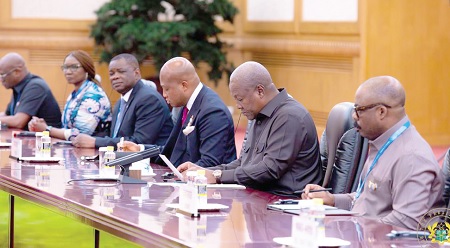 President John Dramani Mahama (2nd from right) and his delegation later held a forum to promote investment opportunities in Ghana