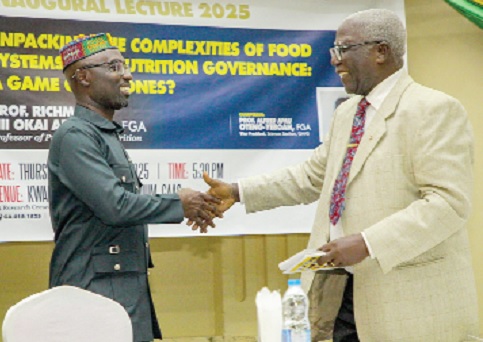 Prof. Richmond Nii Okai Aryeetey (left), Prof. of Public Health Nutrition, and Prof. Alfred Apau Oteng-Yeboah, Vice-President, Sciences Section, GAAS, after the event. Picture: CALEB VANDERPUYE