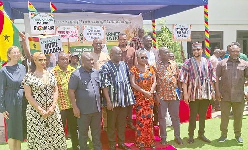 Eric Opoku (4th from right),  Minister of Food and Agriculture, Emelia Arthur (3rd from right), Fisheries and Aquaculture Minister,  James Gunu (2nd from left), Volta Regional Minister, and other dignitaries after the launch