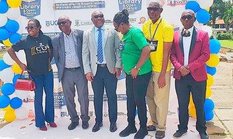 Prof. Gordon Awandare (3rd from left), Pro-Vice Chancellor, UG, with Anaba A. Alemna (2nd from left), Emeritus Professor, UG, Samuel Bentil Aggrey (2nd from right), acting Librarian, UG, and other Librarians. Picture: ERNEST KODZI