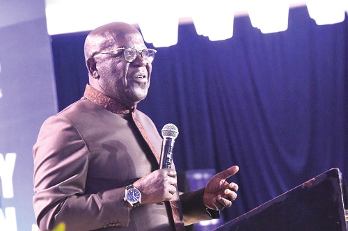 Sir Sam Jonah, Chancellor, University of Cape Coast, speaking at the launch of the Mastering Leadership book co-authored alongside Prof. Pikay Richardson, Leadership Strategist, at a ceremony in Accra. Picture: SAMUEL TEI ADANO