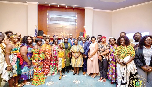 Prof. Naana Jane Opoku-Agyemang (arrowed), Vice-President, with the Ghanaian community in Iowa at Drake University in Des Moines, USA