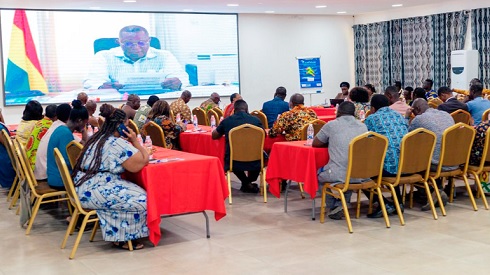 Dr Nii Moi Thompson (on screen), Presidential Advisor on SDGs, delivering his address