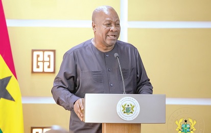 President John Dramani Mahama (inset)  inaugurating the newly reconstituted Governing  Board of the Lands Commission at the Jubilee House