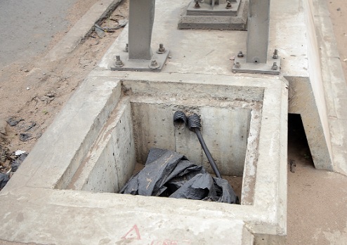 Some of the metal covers on the interchange have been stolen 