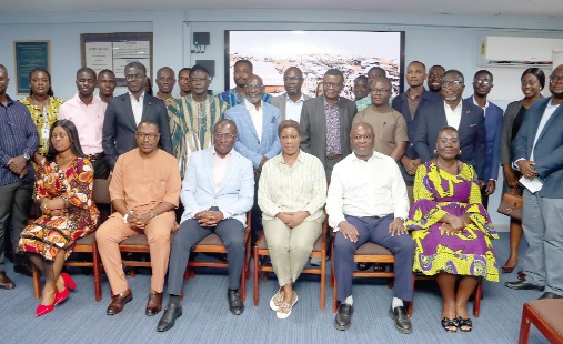 Dr Hene Aku Kwapong (seated 2nd from right), Fellow, Ghana Centre for Democratic Development, with Alexander Afenyo-Markin (seated 3rd from left), Minority Leader in Parliament; Dr Ishmael Nii Dodoo (seated 2nd from left), Head of Partnership and Markets, 24 Hour Economy; some dignitaries and participants after the public lecture. Picture: ELVIS NII NOI DOWUONA 