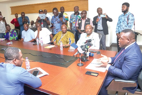 Samuel Nartey George (right), Minister of Communications, Digitalization, and Innovations, addressing the meeting. Picture: ELVIS NII NOI DOWUONA