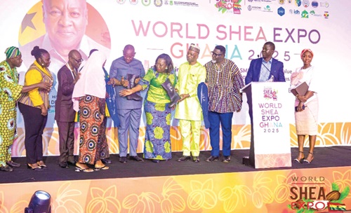 Nana Oye Bampoe Addo (5th from right), Deputy Chief of Staff, presenting the PPE on behalf of the President