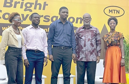 Prof. Franklyn Acheampong Manu (2nd from right), Board Chairman of MTN Foundation, and some beneficiaries