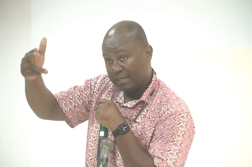 Dr Paa Kwesi Baidoo (inset), Chief Executive Officer, KATH, speaking at the 2025 mid-year review conference in Kumasi. Picture: EMMANUEL BAAH