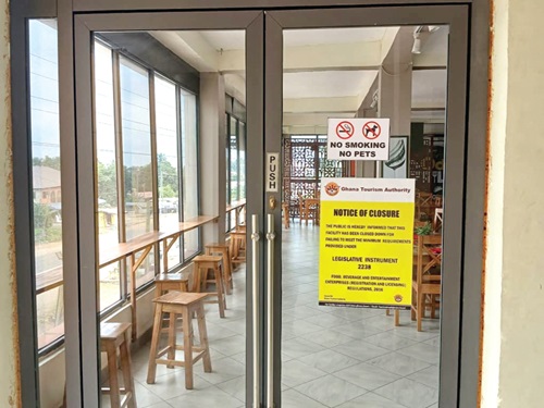 Odefo Grills, a restaurant in Koforidua without operating licence closed down during the exercise Odefo Grills, a restaurant in Koforidua without operating licence closed down during the exercise