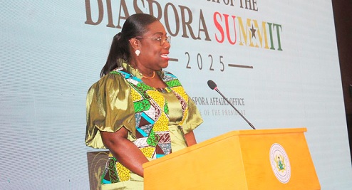 Nana Oye Bampoe Addo, Deputy Chief of Staff in Charge of Administration, addressing the gathering at the launch of the Diaspora Summit 2025 