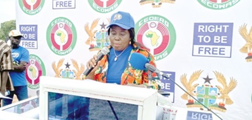 Dr Sintiki Tarfa Ugbe (right), Director, Humanitarian and Social Affairs, ECOWAS, speaking at the event. 