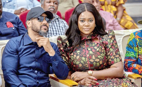Majid Michel, Actor and Kafui Danku-Pitcher, Executive Director of the NFA, sitting together at the National Film Dialogue