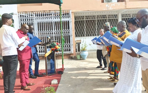 John Nana Owu, Tema Metropolitan Coordinating Director, swearing in the newly appointed councillors of the Tema Central Sub-Metro District Council