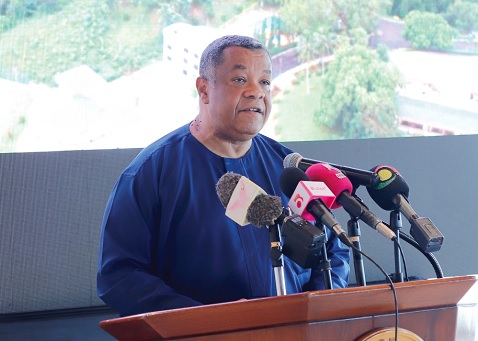 Goosie Tanoh (left), Presidential Advisor on 24-Hour Economy, addressing participants in the meeting. Pictures: EDNA SALVO KOTEY 