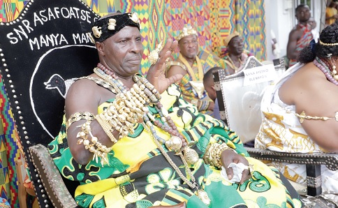 Nene Dr Teidjahene Korabo IV acknowledging greetings at the launch of the 2025 Ngmayem festival. Picture: Samuel Tei Adano