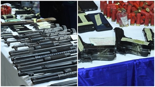 Some seized weapons displayed during the press conference at the Police Headquarters in Accra. Pictures: SAMUEL TEI ADANO Some seized weapons displayed during the press conference at the Police Headquarters in Accra. Pictures: SAMUEL TEI ADANO