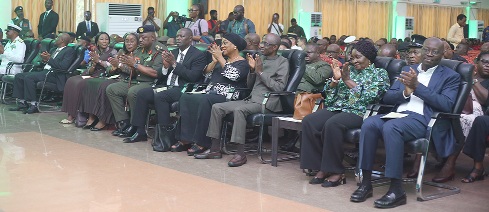 Prof. Naana Jane Opoku-Agyemang (2nd from right), Vice-President, in the company of Johnson Asiedu Nketia (3rd from right), National Chairman of the NDC, and some government officials applauding during the lecture Prof. Naana Jane Opoku-Agyemang (2nd from right), Vice-President, in the company of Johnson Asiedu Nketia (3rd from right), National Chairman of the NDC, and some government officials applauding during the lecture